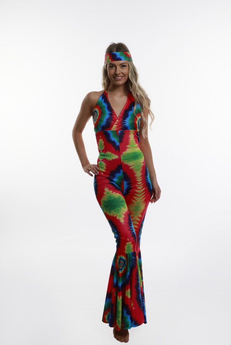 Tie-dye Jumpsuit Dames – Luxe 70’s Look Carnaval & Halloween 