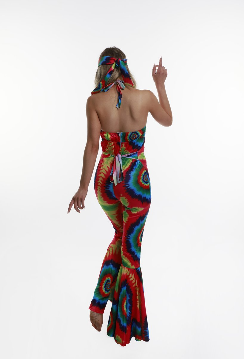 Tie-dye Jumpsuit Dames – Luxe 70’s Look Carnaval & Halloween