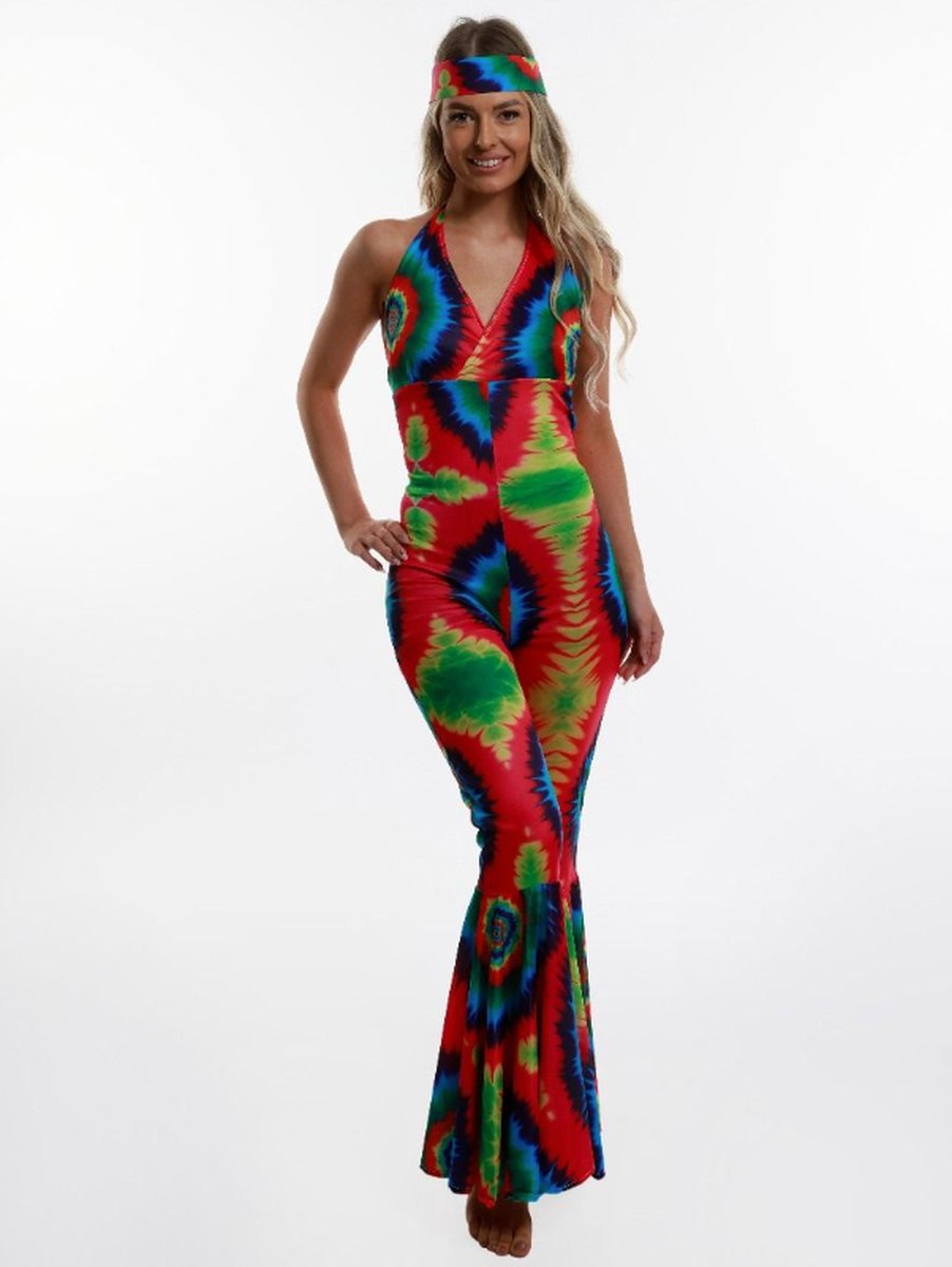 Tie-dye Jumpsuit Dames – Luxe 70’s Look Carnaval & Halloween