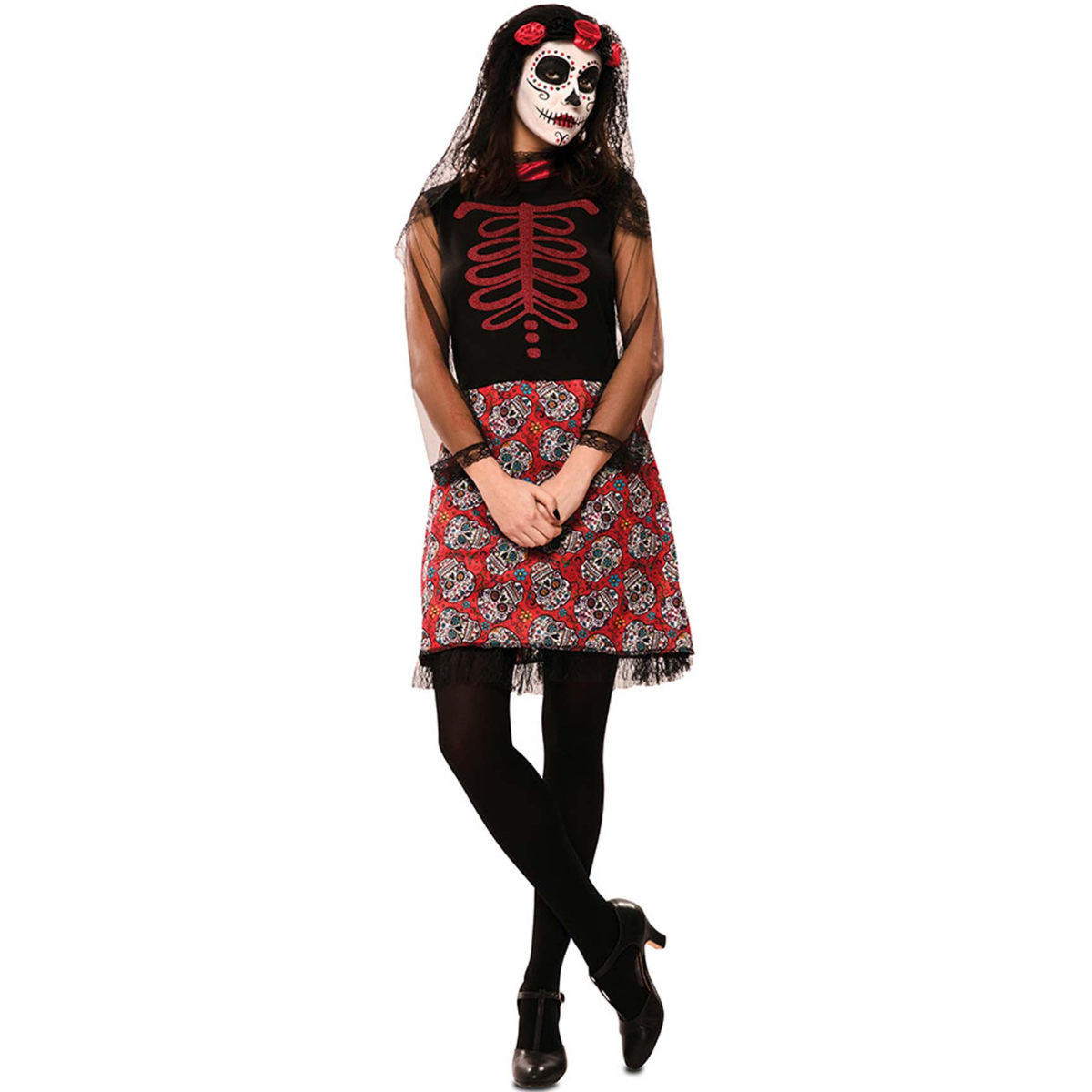 Catrina Rood Kostuum Dames – 2-delig Jurk & Hoofdband met Sluier