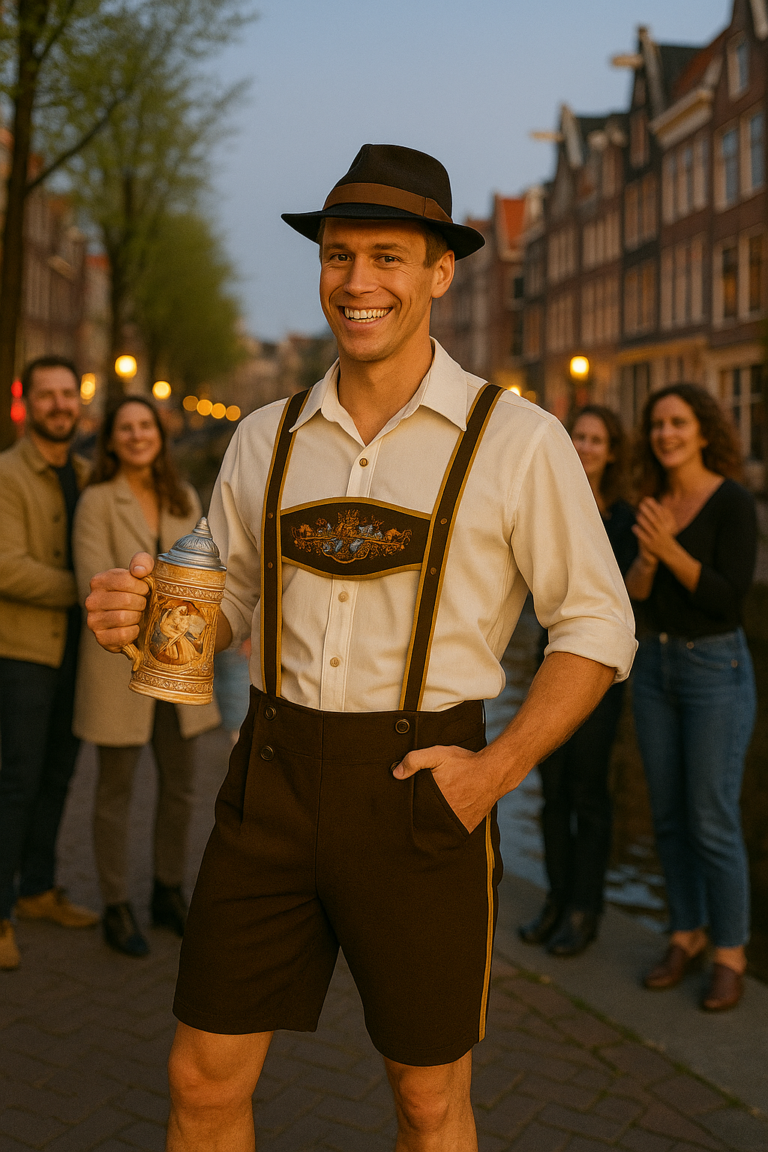 Wit Oktoberfest Kostuum met Bruine Lederhosen – Heren 