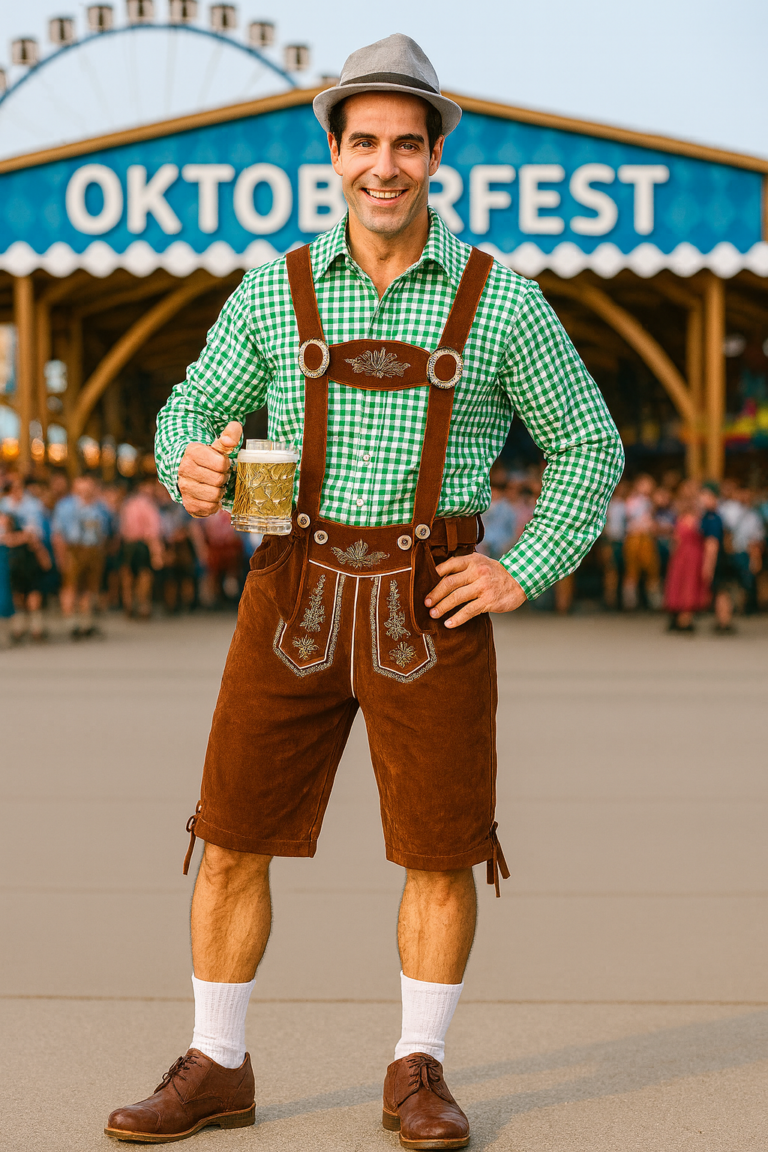 Groen Oktoberfest Kostuum met Bruine Lederhosen – Heren 