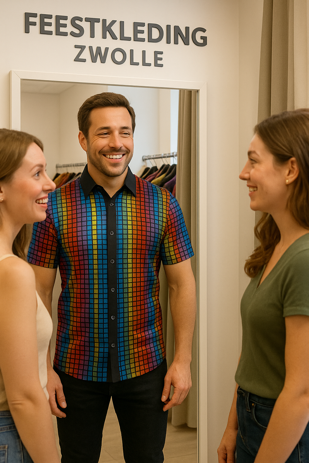 Heren Regenboog Disco Blouse β Metallic Regenboogkleuren met Steentjes β Jaren 70 Feestblouse Korte MouwenΒ