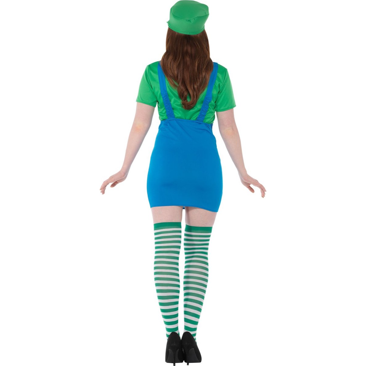 Groene Loodgieter Kostuum Dames – 4-delig (Shirt, Rok met Bretels, Hoed & Kousen)