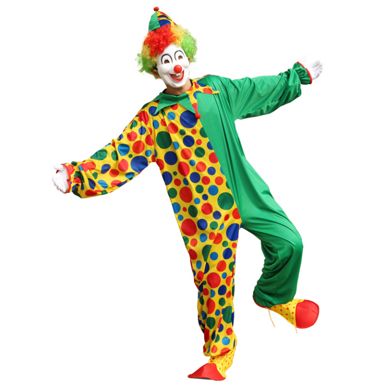 Groene Gestipte Clown Jumpsuit – 2-Delige Verkleedset voor Heren met Hoed 