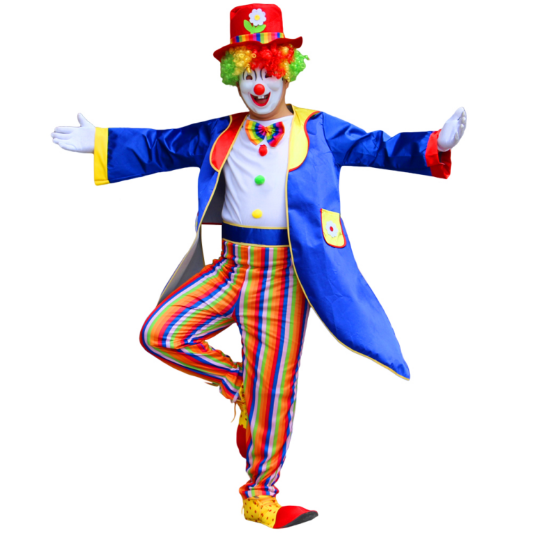 Blauw Clownskostuum voor Heren – Jas, Hoed & Broek – Halloween & Carnaval Jumpsuit Set 