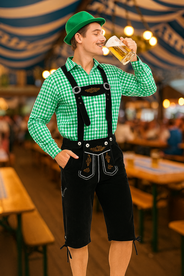 Groen Oktoberfest Kostuum met Zwarte Lederhosen – Heren 