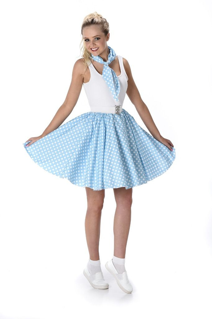 Jaren 50 Polkadot Rok Dames – Lichtblauw met Witte Stippen 