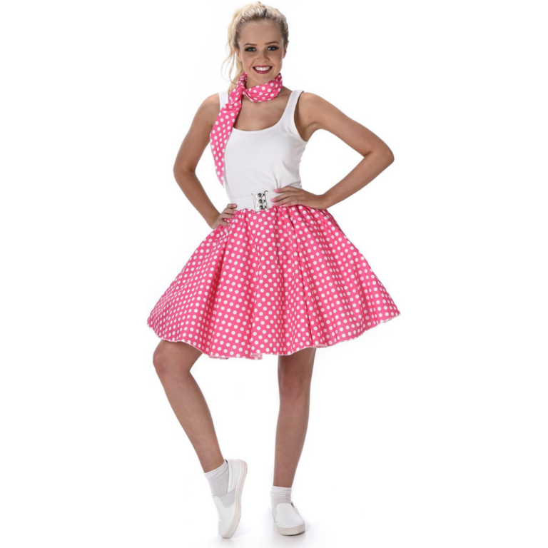Jaren 50 Polkadot Rok & Sjaaltje – Donkerroze 2-delig Dames