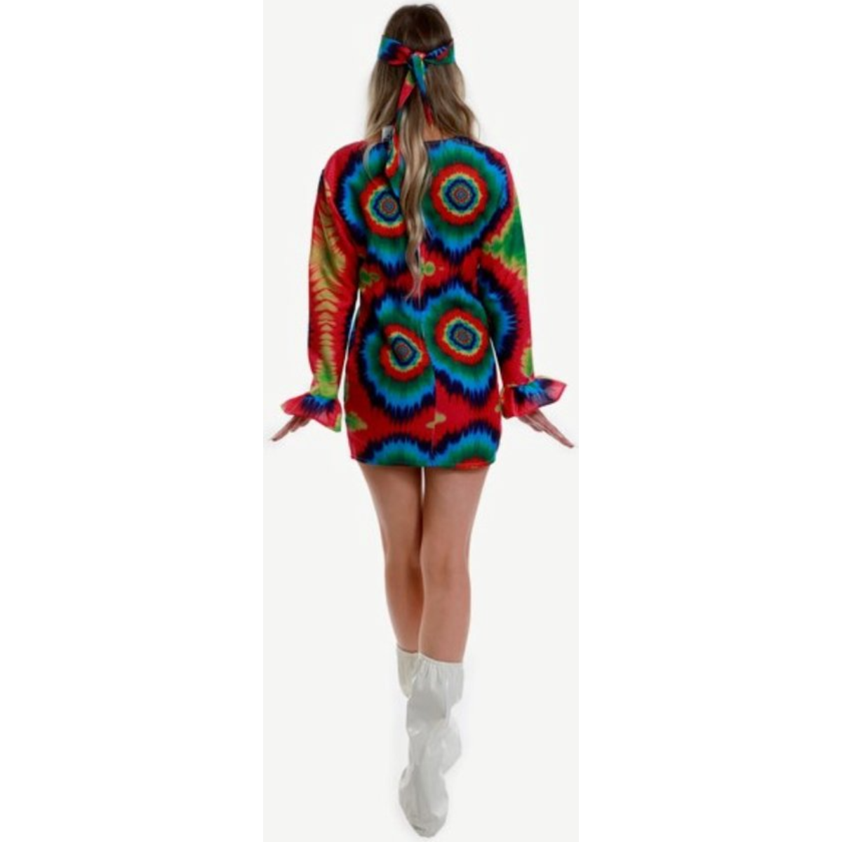 Retro Hippie Kostuum Dames – 3-delig Jurk, Hoofdband & Laarscovers (60’s / 70’s)