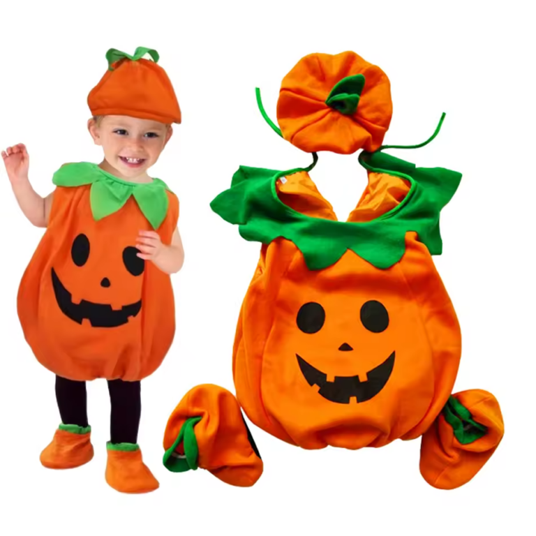 Pompoen Kostuum Kinderen – 4-delig Halloween Outfit met Hoed & Schoenen – Jongens & Meisjes 