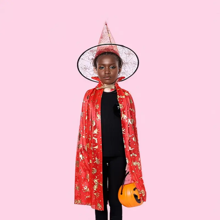 Rode Heksen Cape & Hoed Set – Magische Verkleedset voor Halloween & Themafeestjes 