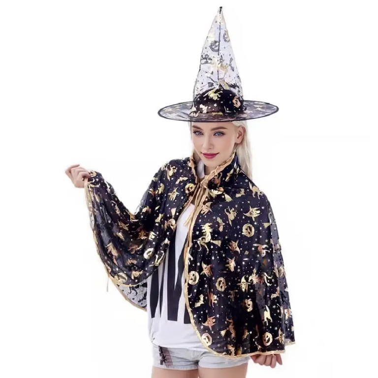 Zwarte Heksen Cape & Hoed Set – Klassieke Verkleedset voor Halloween & Themafeestjes 