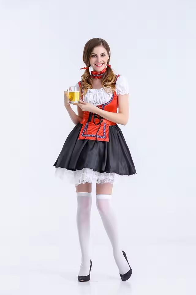 Oktoberfest Dirndl – Dames – Verkleedoutfit voor Oktoberfest & Carnaval – Rood/Zwart 